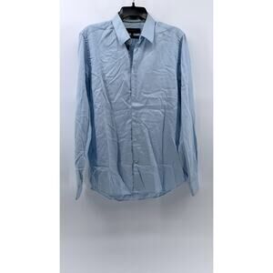 TED BAKER LONDON Men's Blue Slim-Fit Plain Button-Up Shirt SZ 15.5